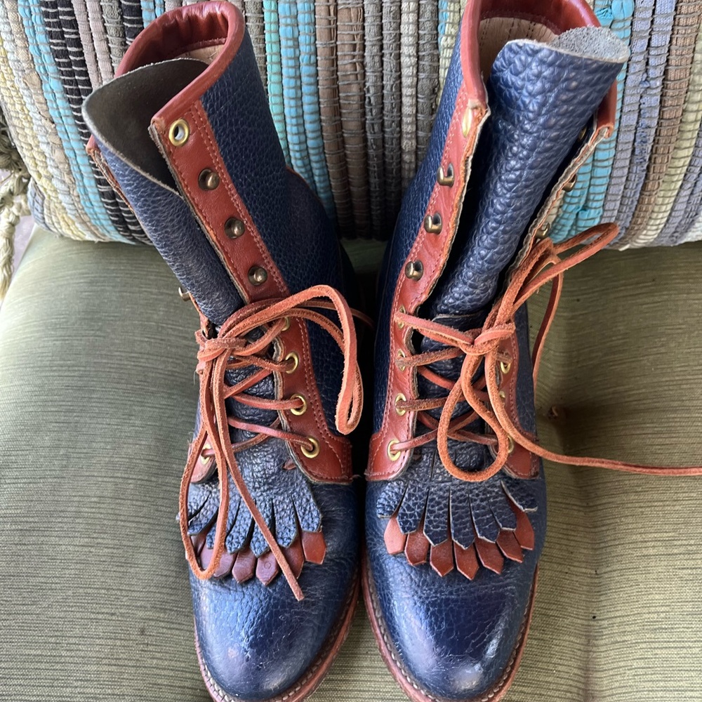Vintage Justin Roper navy 2 toned Lace-Up Leather lace up boots. Woman’s 4.5 - Picture 2 of 6